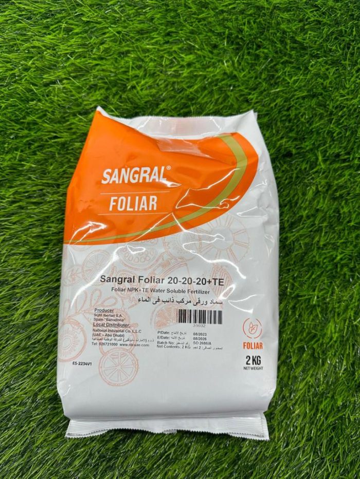 Sangral Foliar 20-20-20 + TE (2 kg) – Fully Water‑Soluble Balanced NPK Fertilizer for All Growth Stages.