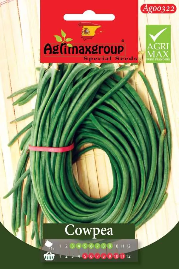 Agrimaxgroup Premium Cowpea Seeds (AG00322) – High-Yield Spanish Yardlong Bean Variety for Indoor and Outdoor Home Gardening, Long-Season Sowing & Harvest, Non-GMO Euro Standard