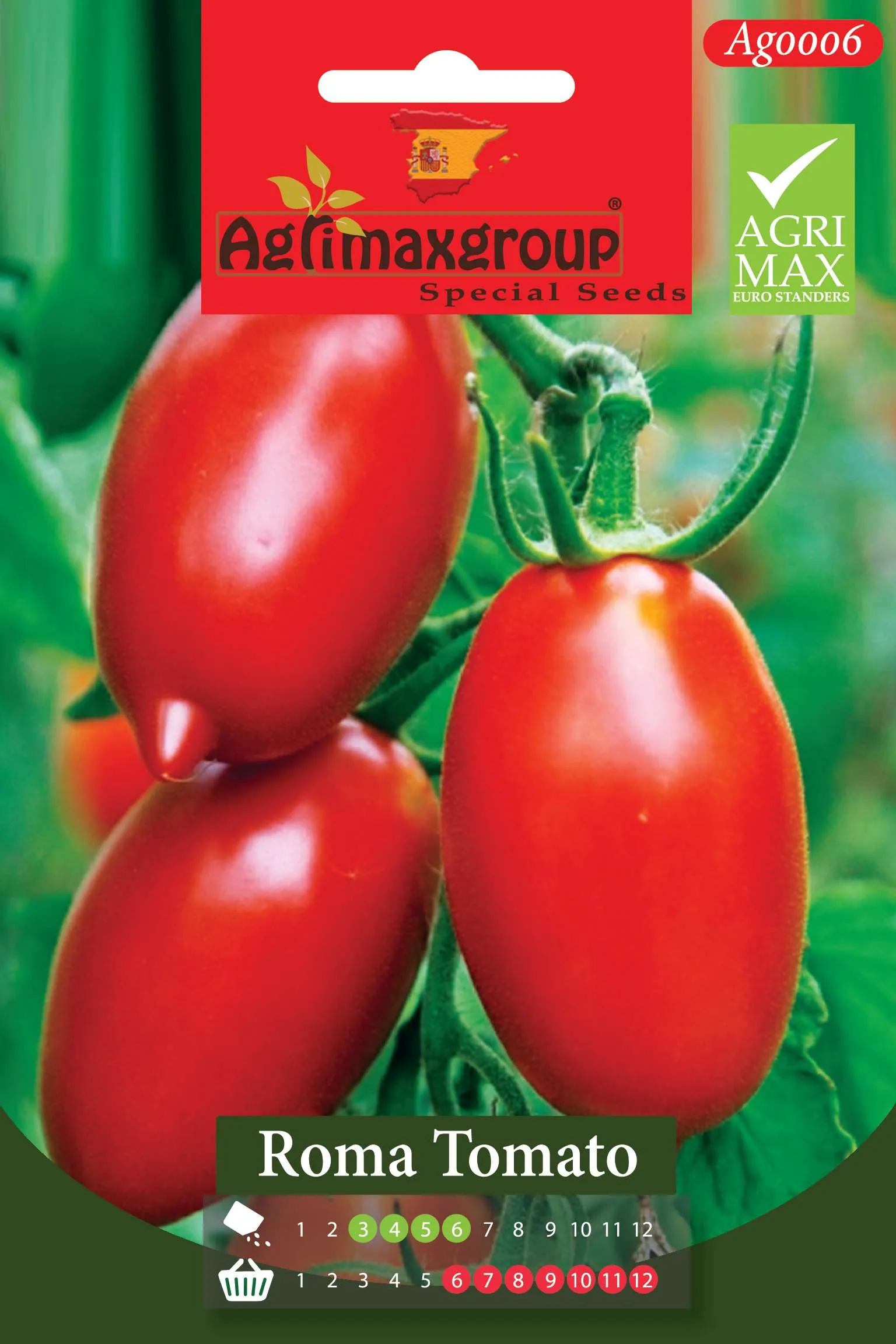 Agrimaxgroup Premium Roma Tomato Seeds (AG0006) – High-Yield Spanish Plum Tomato Variety for Indoor and Outdoor Home Gardening, Seasonal Sowing & Harvest, Non-GMO Euro Standard