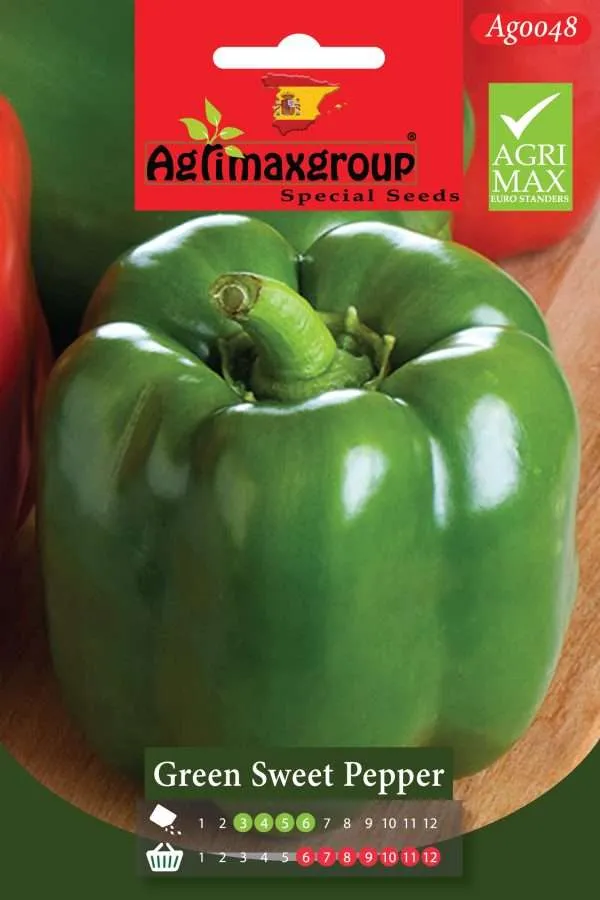 Agrimaxgroup Premium Green Sweet Pepper Seeds (AG0048) – High-Yield Spanish Green Bell Pepper Variety for Indoor and Outdoor Home Gardening, Seasonal Sowing & Harvest, Non-GMO Euro Standard