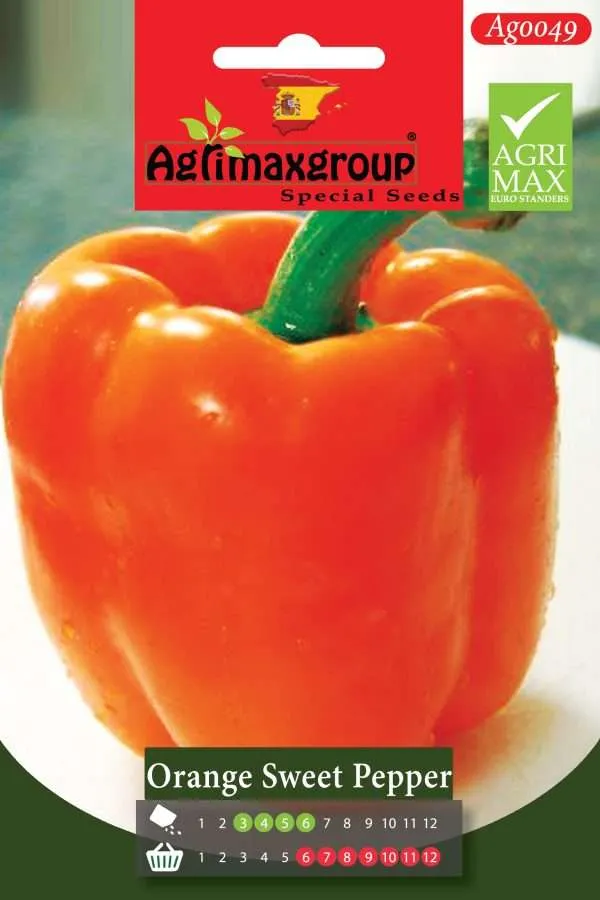 Agrimaxgroup Premium Orange Sweet Pepper Seeds (AG0049) – High-Yield Spanish Orange Bell Pepper Variety for Indoor and Outdoor Home Gardening, Seasonal Sowing & Harvest, Non-GMO Euro Standard