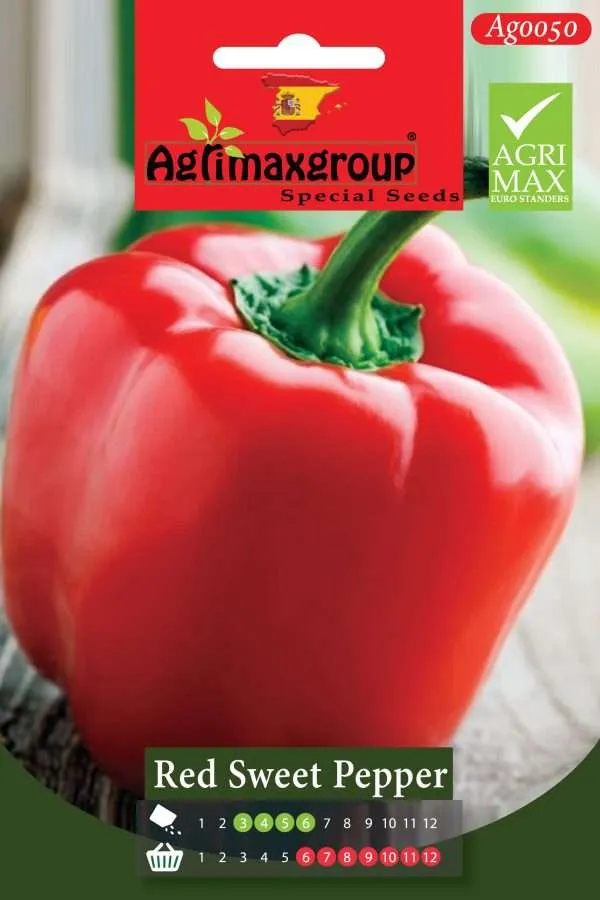Agrimaxgroup Premium Red Sweet Pepper Seeds (AG0050) – High-Yield Spanish Red Bell Pepper Variety for Indoor and Outdoor Home Gardening, Seasonal Sowing & Harvest, Non-GMO Euro Standard
