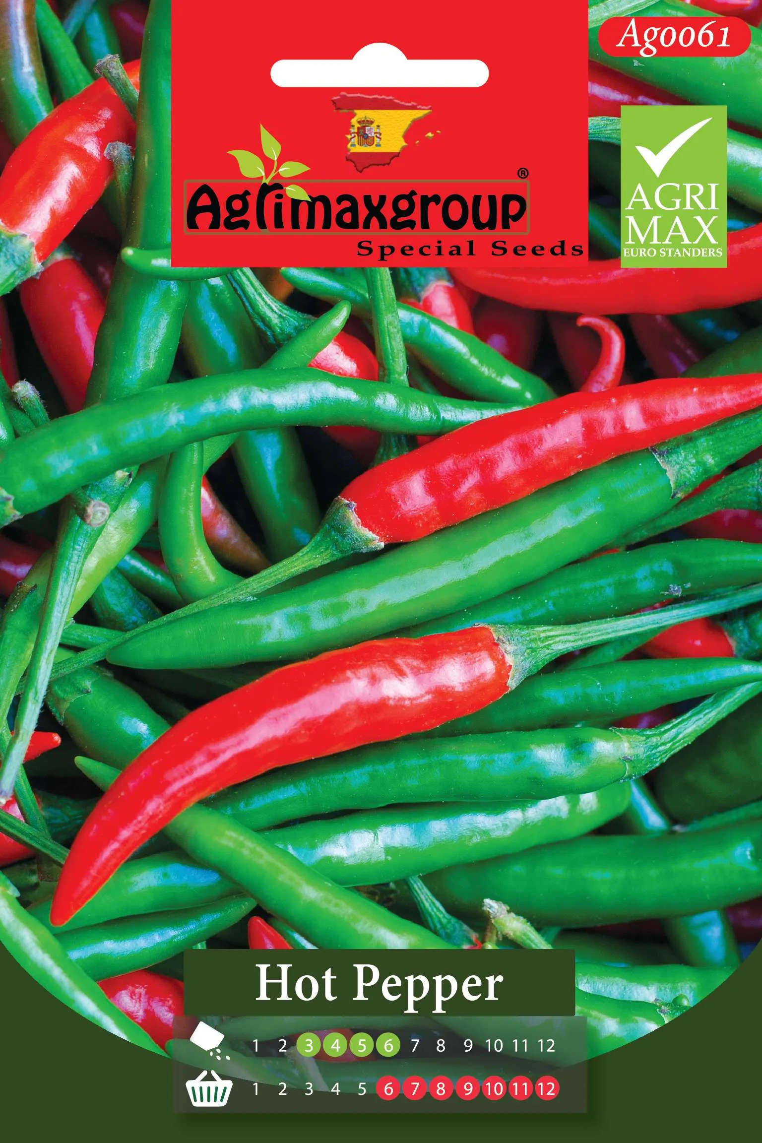 Agrimaxgroup Premium Hot Pepper Seeds (AG0061) – High-Yield Spanish Chili Variety for Indoor and Outdoor Home Gardening, Seasonal Sowing & Harvest, Non-GMO Euro Standard