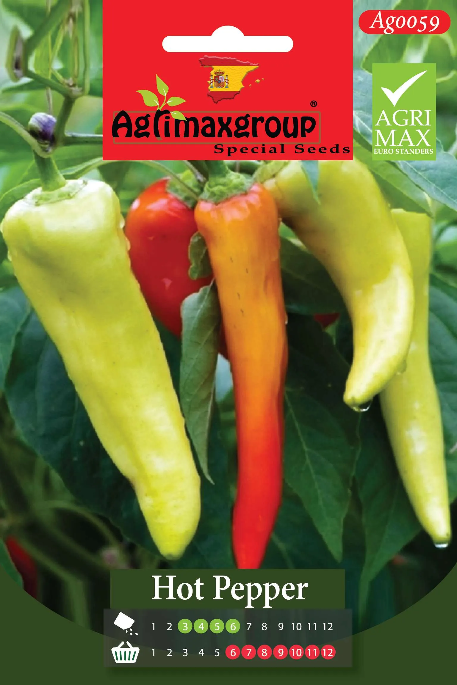 Agrimaxgroup Premium Hot Pepper Seeds (AG0059) – High-Yield Spanish Chili Variety for Indoor and Outdoor Home Gardening, Seasonal Sowing & Harvest, Non-GMO Euro Standard