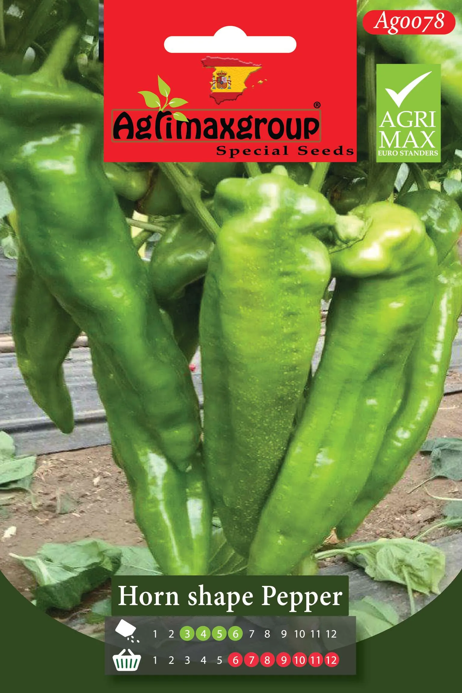 Agrimaxgroup Premium Horn Shape Pepper Seeds (AG0078) – High-Yield Spanish "Corno di Toro" Variety for Indoor and Outdoor Home Gardening, Seasonal Sowing & Harvest, Non-GMO Euro Standard