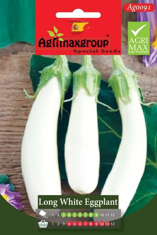 Agrimaxgroup Premium Long White Eggplant Seeds (AG0091) – High-Yield Spanish Casper Variety for Indoor and Outdoor Home Gardening, Seasonal Sowing & Harvest, Non-GMO Euro Standard