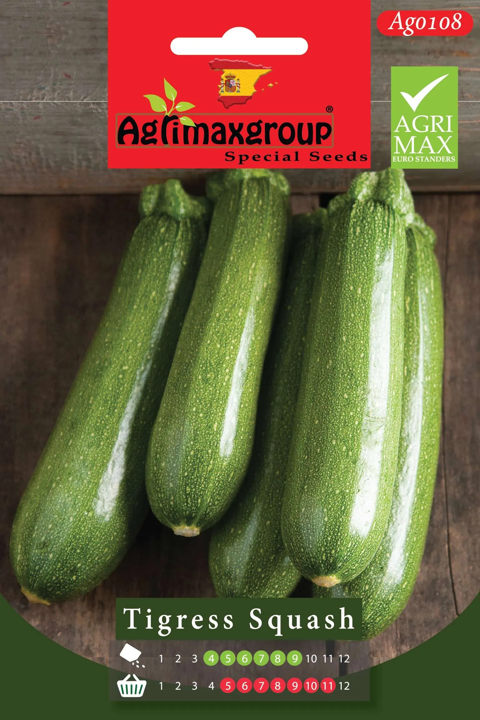 Agrimaxgroup Premium Tigress Squash Seeds (AG0108) – High-Yield Spanish Zucchini Variety for Indoor and Outdoor Home Gardening, Seasonal Sowing & Harvest, Non-GMO Euro Standard