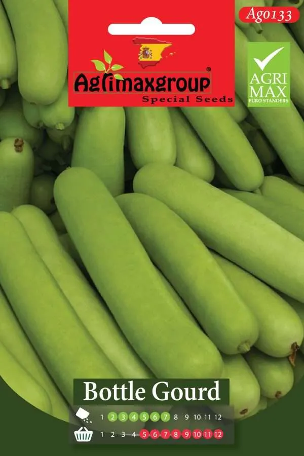 Agrimaxgroup Premium Bottle Gourd Seeds (AG0133) – High-Yield Spanish Long Calabash Variety for Indoor and Outdoor Home Gardening, Seasonal Sowing & Harvest, Non-GMO Euro Standard