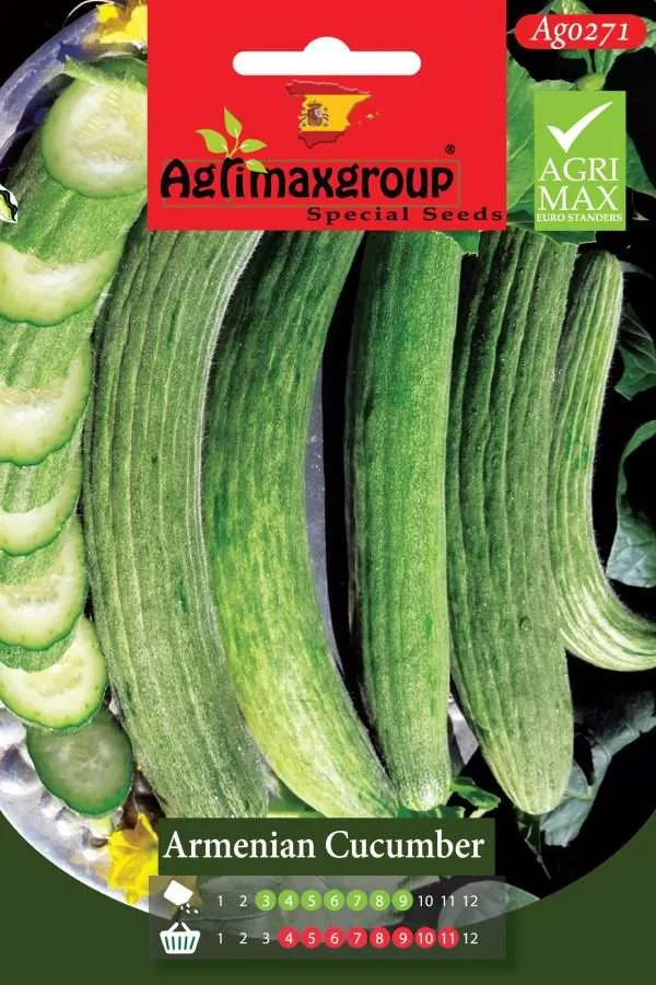 Agrimaxgroup Premium Armenian Cucumber Seeds (AG0271) – High-Yield Spanish "Faqous" Variety for Indoor and Outdoor Home Gardening, Seasonal Sowing & Harvest, Non-GMO Euro Standard