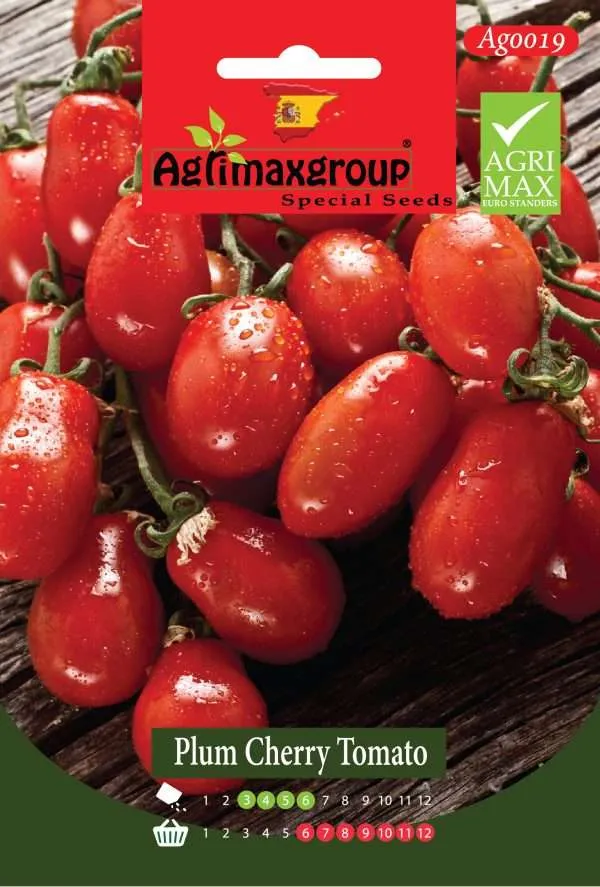 Agrimaxgroup Premium Plum Cherry Tomato Seeds (AG0019) – High-Yield Spanish Oval Cherry Variety for Indoor and Outdoor Home Gardening, Seasonal Sowing & Harvest, Non-GMO Euro Standard