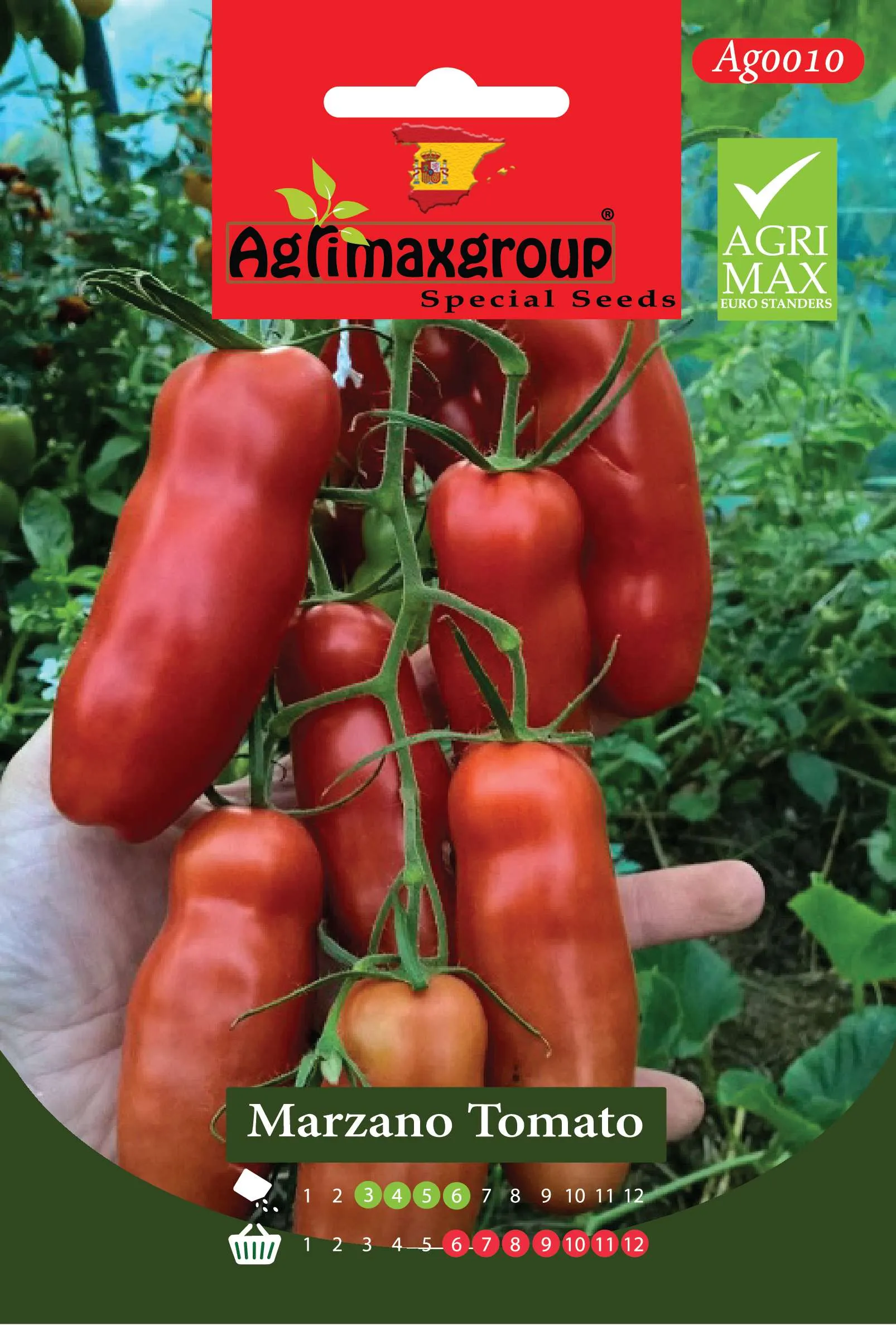 Agrimaxgroup Premium Marzano Tomato Seeds (AG0010) – High-Yield Spanish San Marzano Style Variety for Indoor and Outdoor Home Gardening, Seasonal Sowing & Harvest, Non-GMO Euro Standard