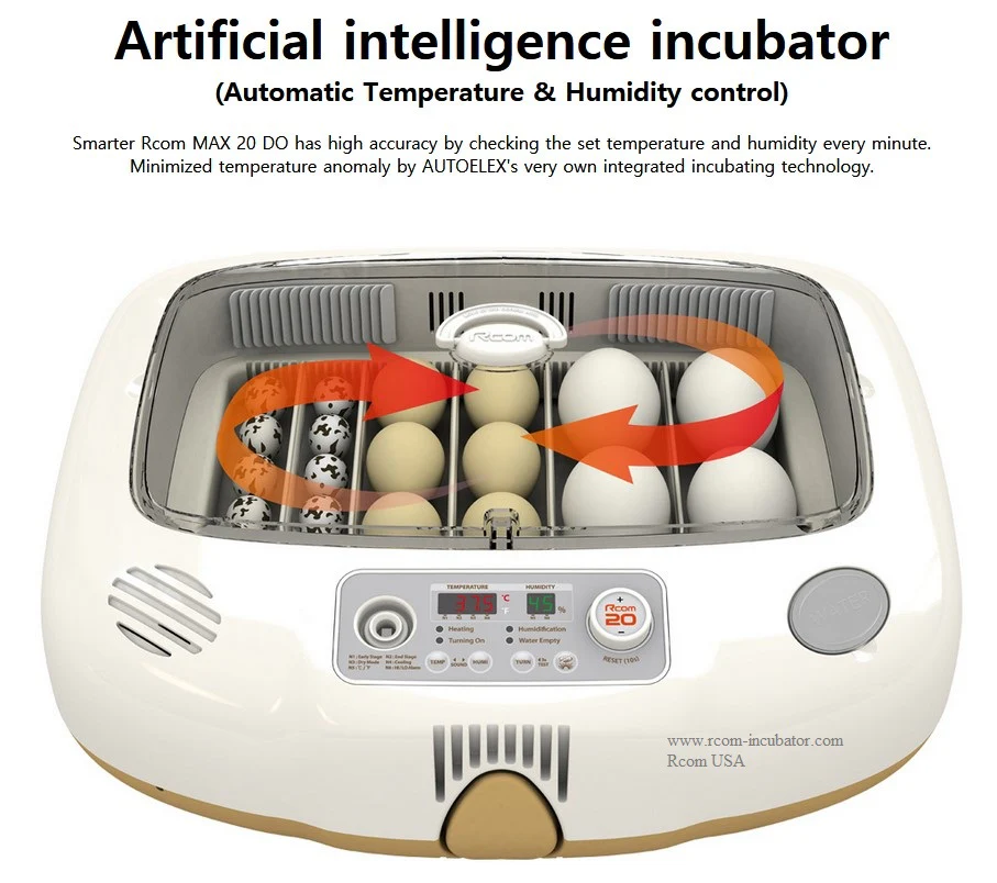  Rcom Max 20 DO Incubator, Outer Temperature Sensor, Automatic Temperature & Humidity Setting And Control, Built-in Candler, Drying Mode, Image