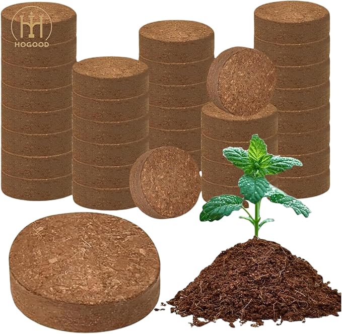 HOGOOD 30pcs Premium Coco Coir Pellets Organic Potting Soil for Planting Compressed Organic Coco Coir Soil Seed Starters PH Balance for Indoors or Outdoors Bonsai Herbs Plants Flowers and Vegetables