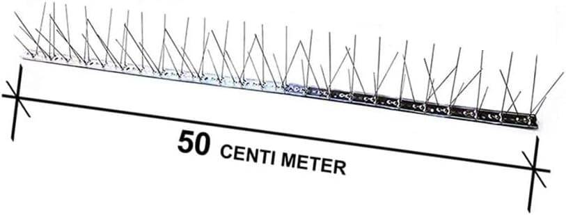 Assembled Stainless Steel Bird Spikes, Effective Deterrent for Animals, Pigeons and Small Birds, No Plastic, Flexible Base, Suitable for Flat or Curved Surfaces – 50 cm Each (5 Pcs)